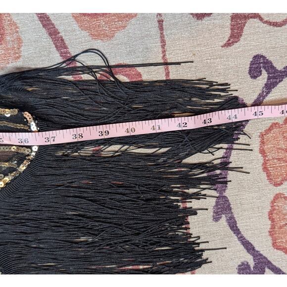 Retro Sequin Flapper Dress with Fringe Black and Gold Small - Picture 9 of 14